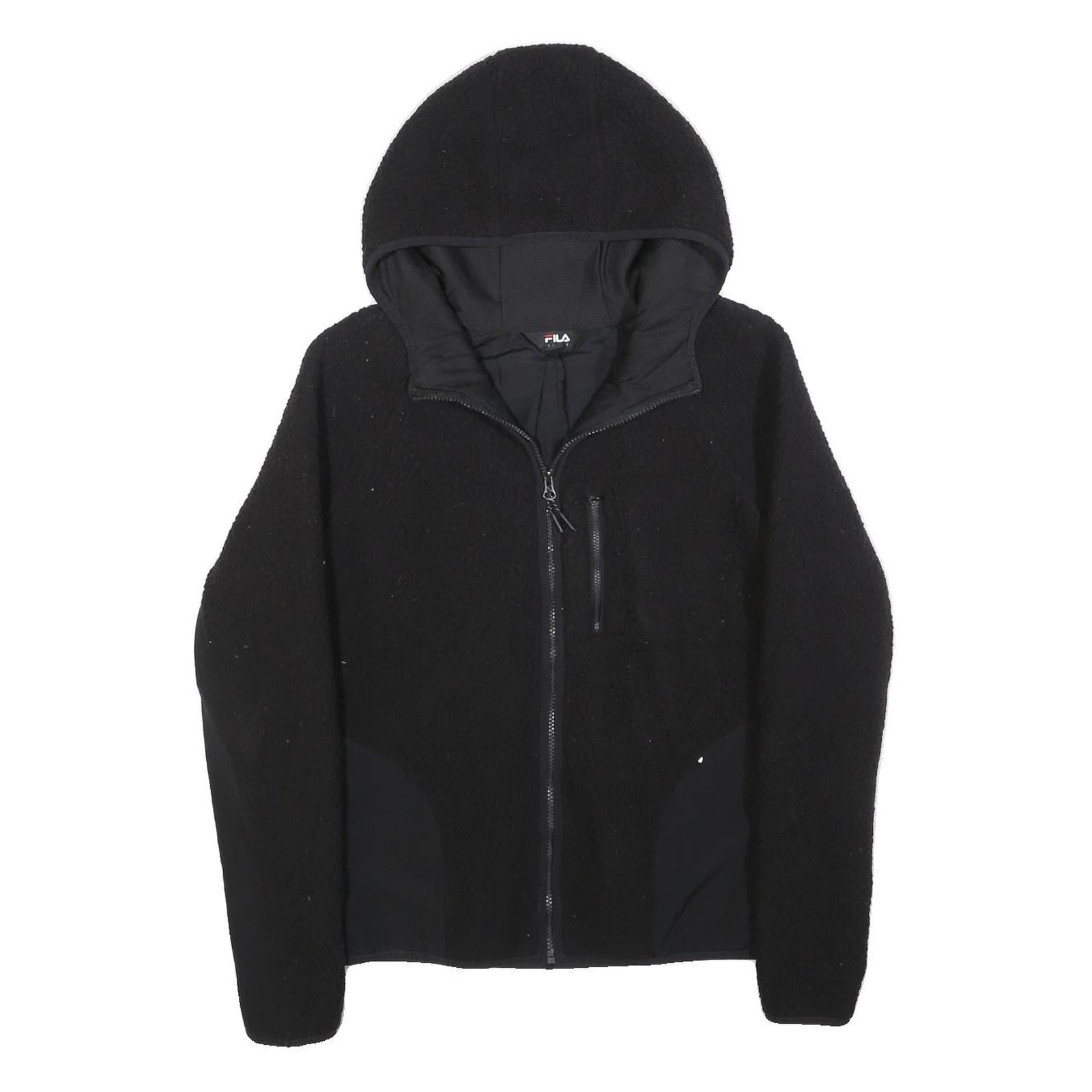 FILA Womens Black Hooded Zip Jacket M Polyester Blend Plain Casual Lightweight