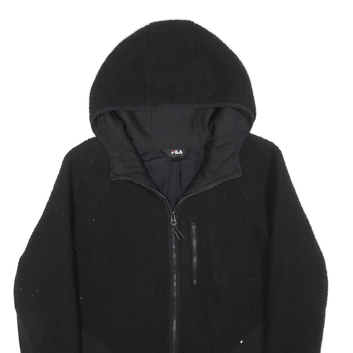 FILA Womens Black Hooded Zip Jacket M Polyester Blend Plain Casual Lightweight