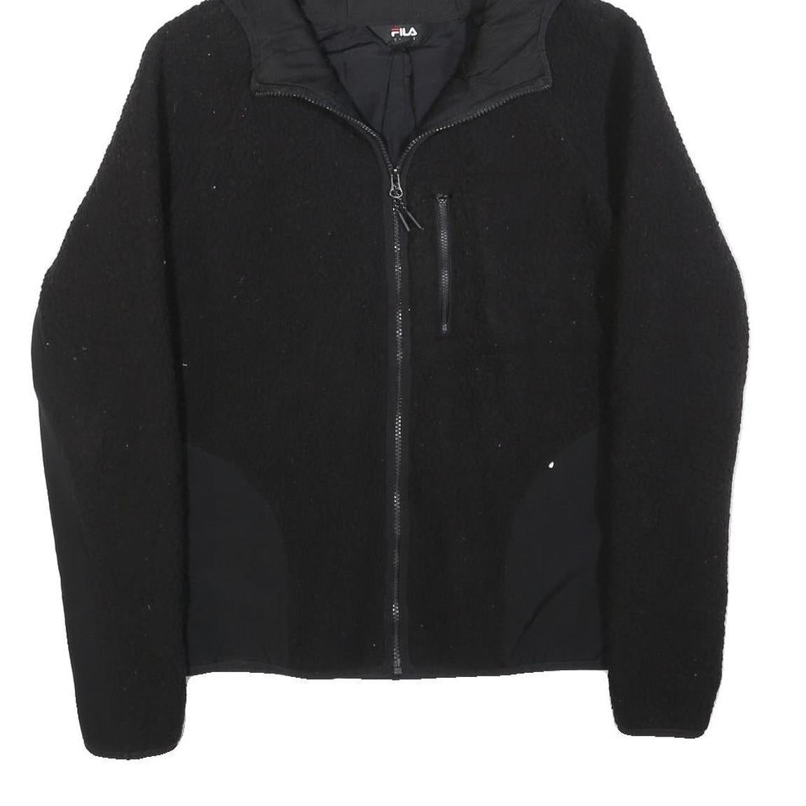 FILA Womens Black Hooded Zip Jacket M Polyester Blend Plain Casual Lightweight