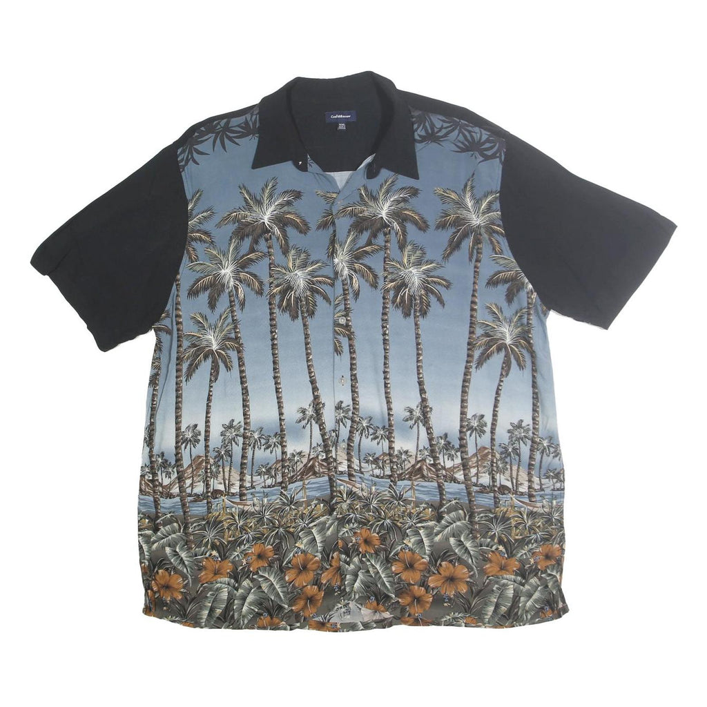 CROFT & BARROW Mens Black & Blue Tropical Palm Print Shirt 2XL Casual Cotton