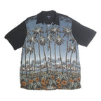 CROFT & BARROW Mens Black & Blue Tropical Palm Print Shirt 2XL Casual Cotton