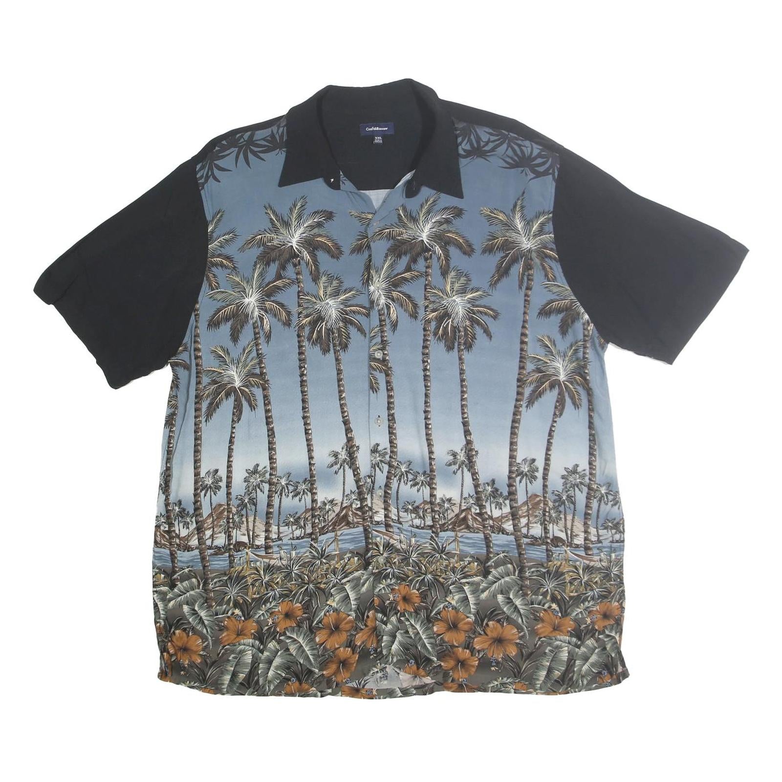 CROFT & BARROW Mens Black & Blue Tropical Palm Print Shirt 2XL Casual Cotton