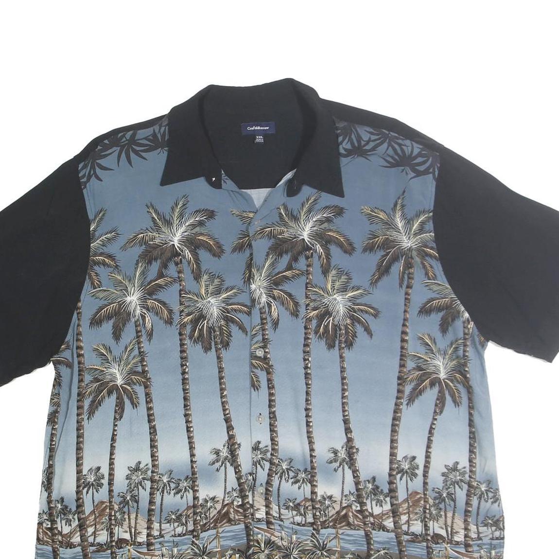 CROFT & BARROW Mens Black & Blue Tropical Palm Print Shirt 2XL Casual Cotton
