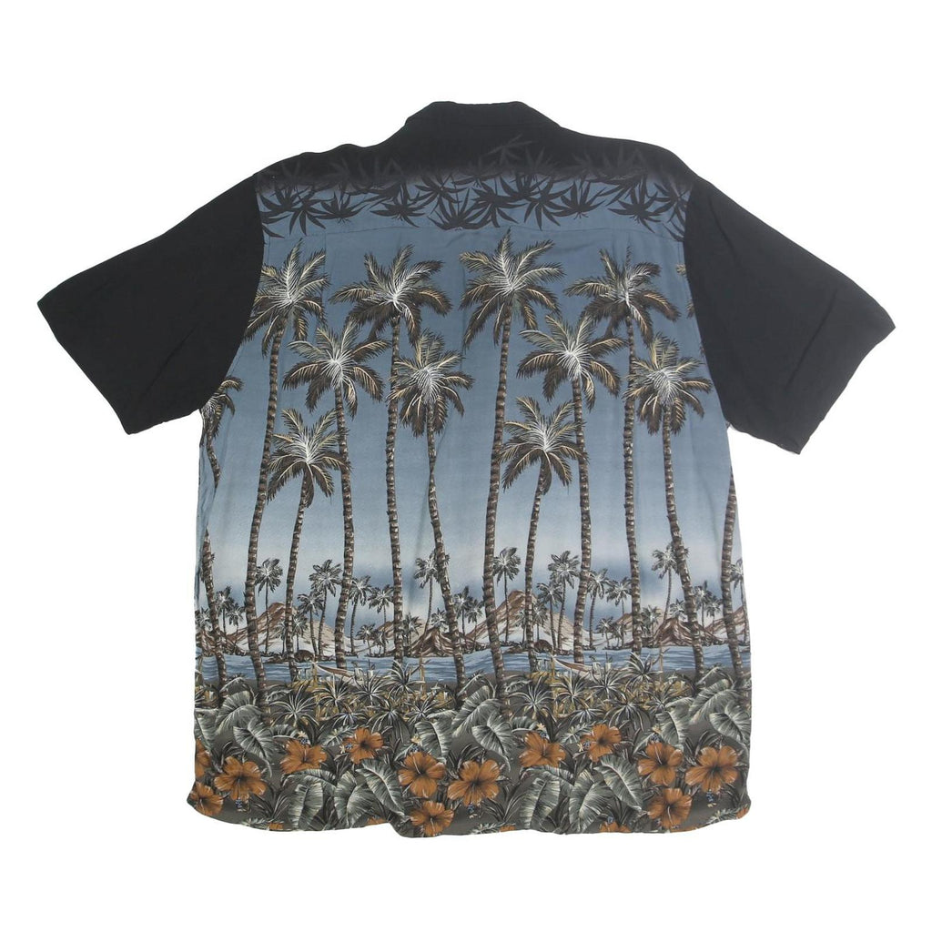 CROFT & BARROW Mens Black & Blue Tropical Palm Print Shirt 2XL Casual Cotton