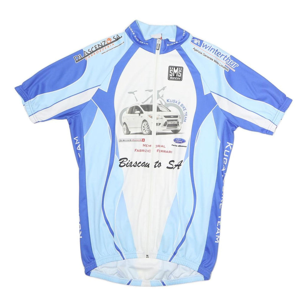 SMS Mens Blue & White Cycling Jersey XL Short Sleeve Zip Up Kuga's Bike Team