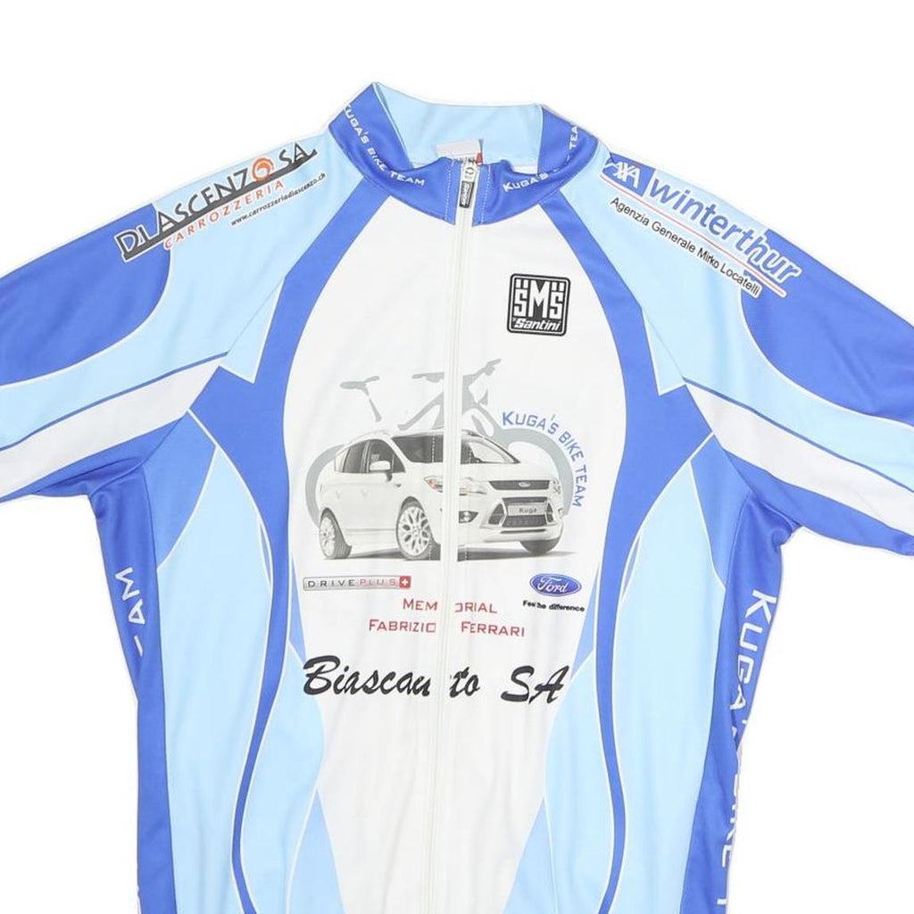 SMS Mens Blue & White Cycling Jersey XL Short Sleeve Zip Up Kuga's Bike Team