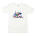 DINAR Womens White Cotton Blend Graphic T-Shirt S Short Sleeve Crew Neck