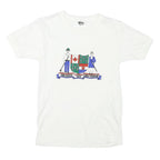 DINAR Womens White Cotton Blend Graphic T-Shirt S Short Sleeve Crew Neck