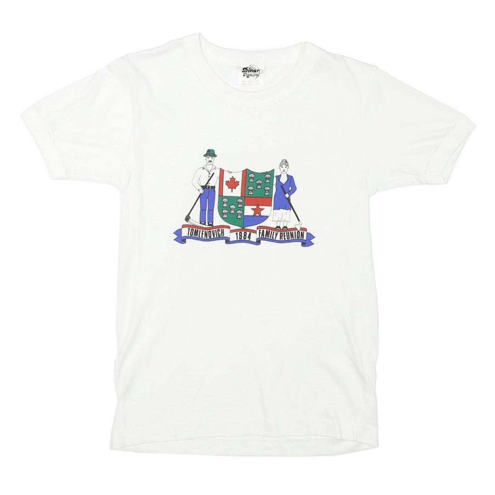 DINAR Womens White Cotton Blend Graphic T-Shirt S Short Sleeve Crew Neck