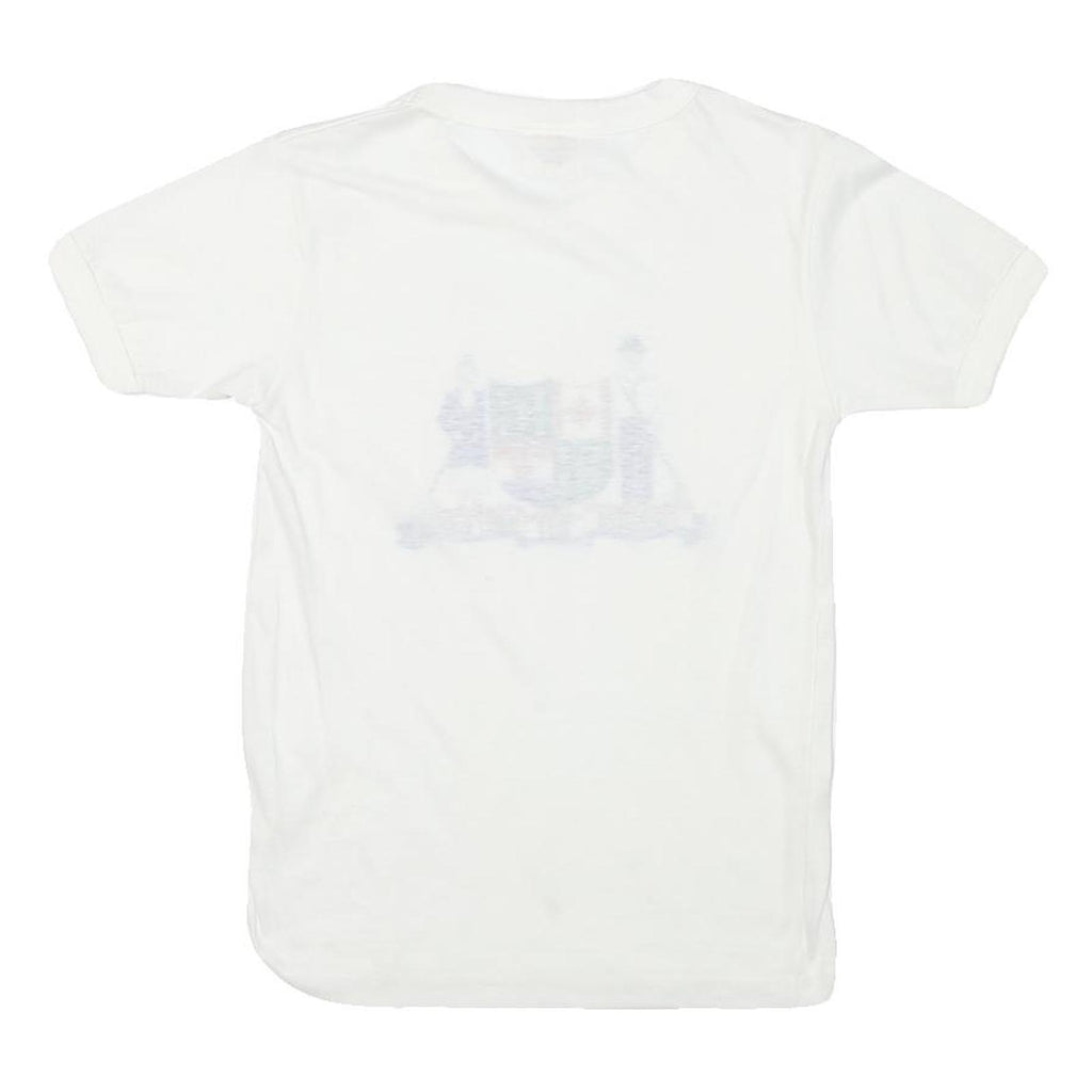 DINAR Womens White Cotton Blend Graphic T-Shirt S Short Sleeve Crew Neck