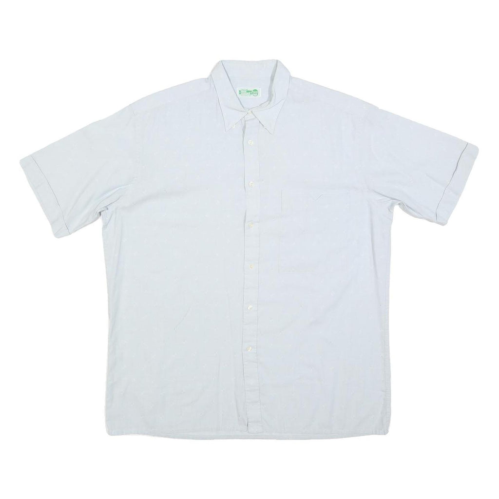 FREY Mens White Shirt L Cotton Blend Short Sleeve Button Casual Summer