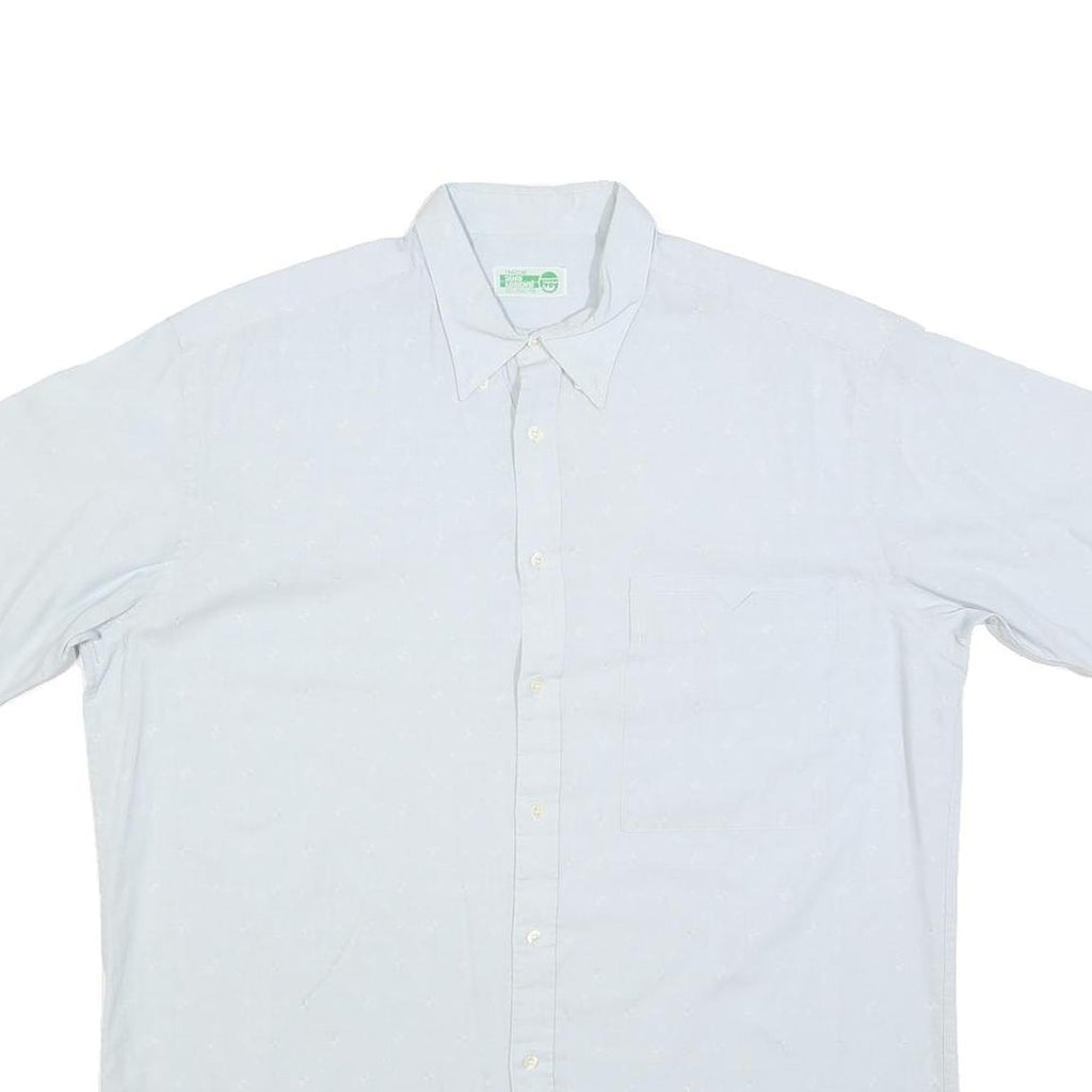 FREY Mens White Shirt L Cotton Blend Short Sleeve Button Casual Summer