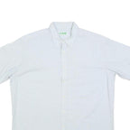 FREY Mens White Shirt L Cotton Blend Short Sleeve Button Casual Summer