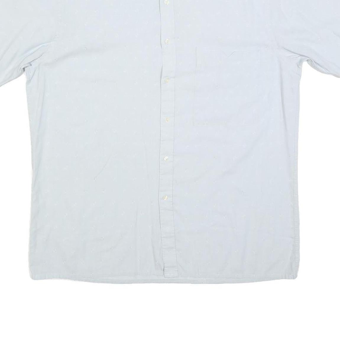 FREY Mens White Shirt L Cotton Blend Short Sleeve Button Casual Summer