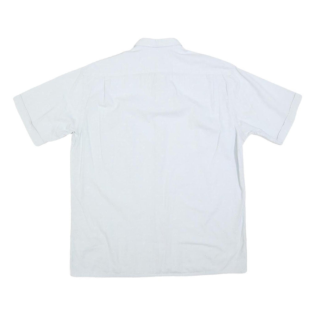 FREY Mens White Shirt L Cotton Blend Short Sleeve Button Casual Summer