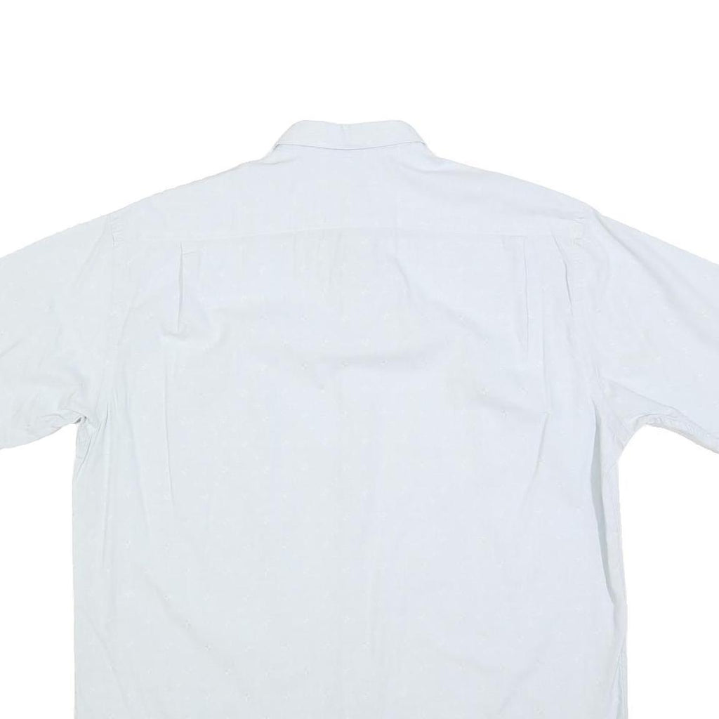 FREY Mens White Shirt L Cotton Blend Short Sleeve Button Casual Summer