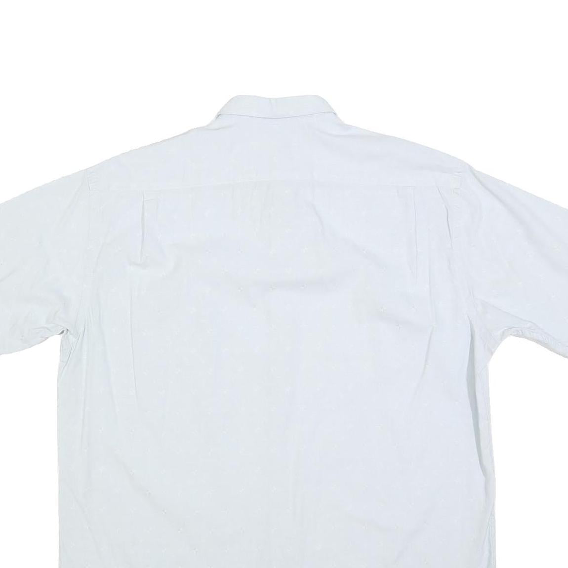 FREY Mens White Shirt L Cotton Blend Short Sleeve Button Casual Summer