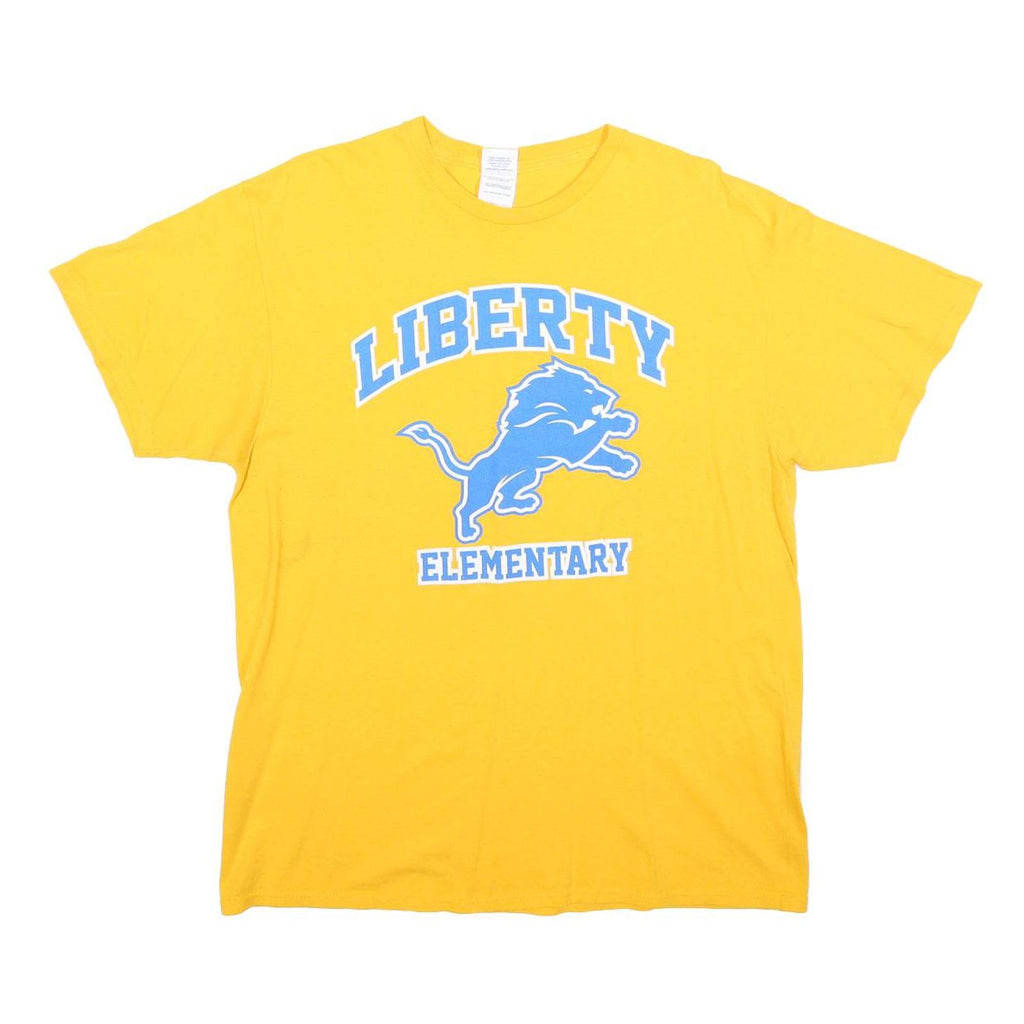DELTA Mens Yellow Liberty Elementary Graphic T-Shirt L Crew Neck Short Sleeve