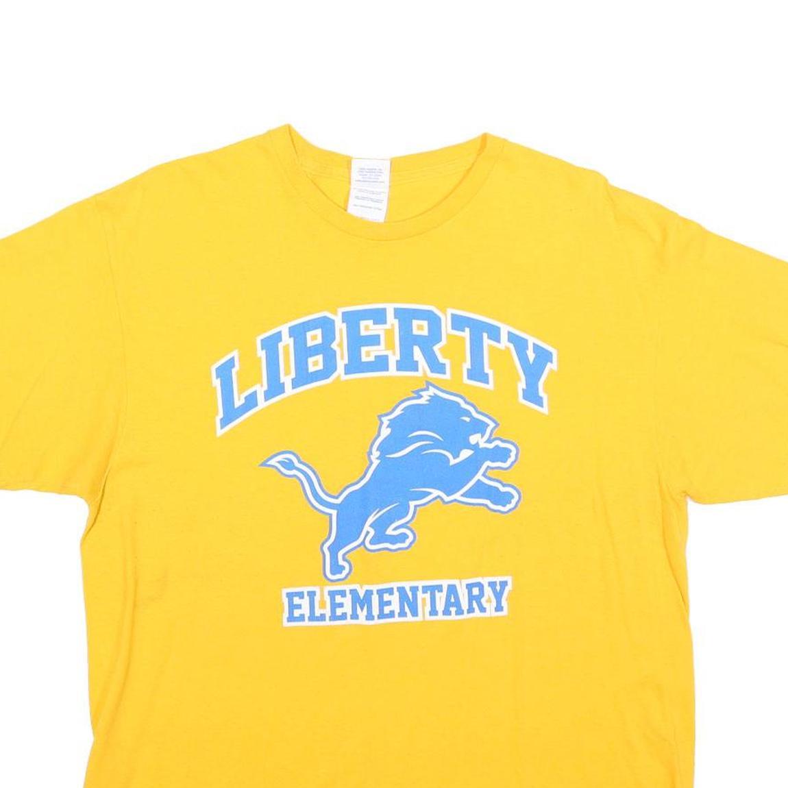 DELTA Mens Yellow Liberty Elementary Graphic T-Shirt L Crew Neck Short Sleeve