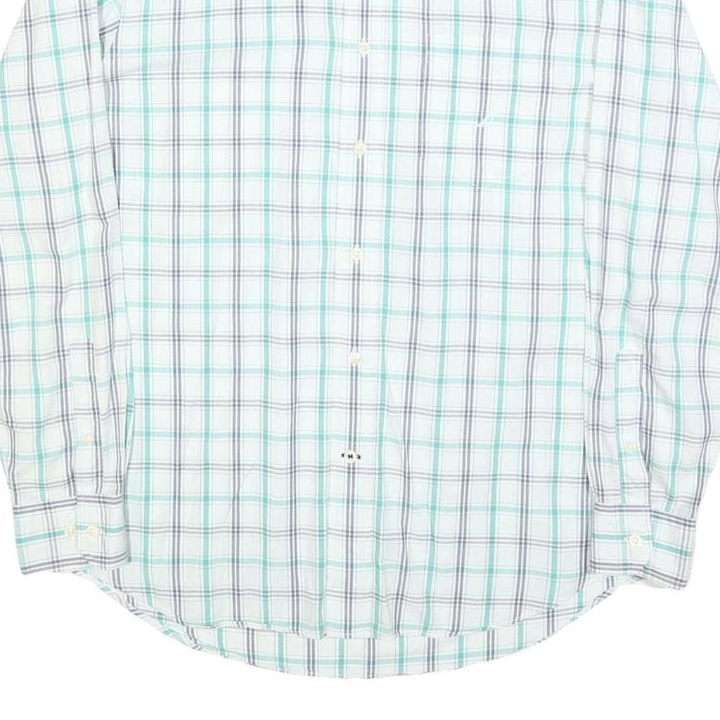 NAUTICA Mens White & Green Check Shirt M Classic Button-Down Collar Cotton Blend