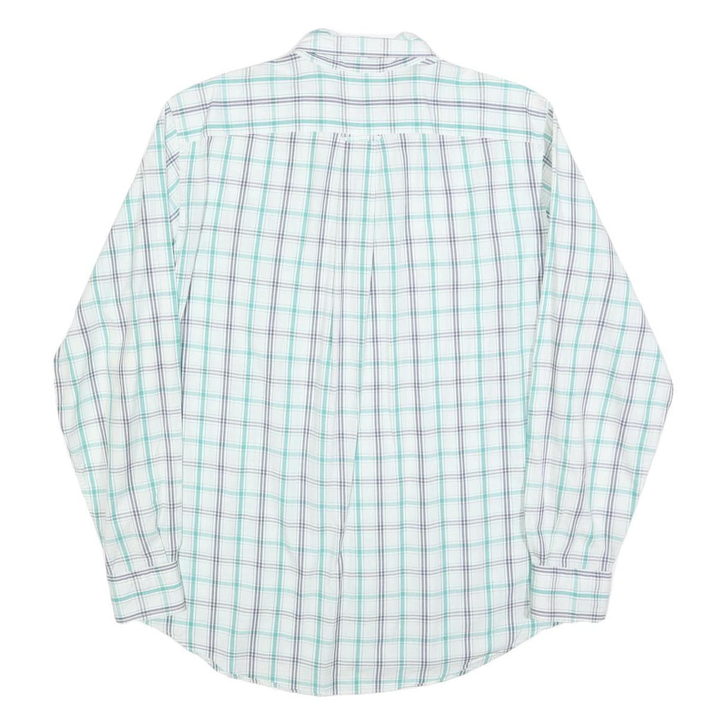 NAUTICA Mens White & Green Check Shirt M Classic Button-Down Collar Cotton Blend