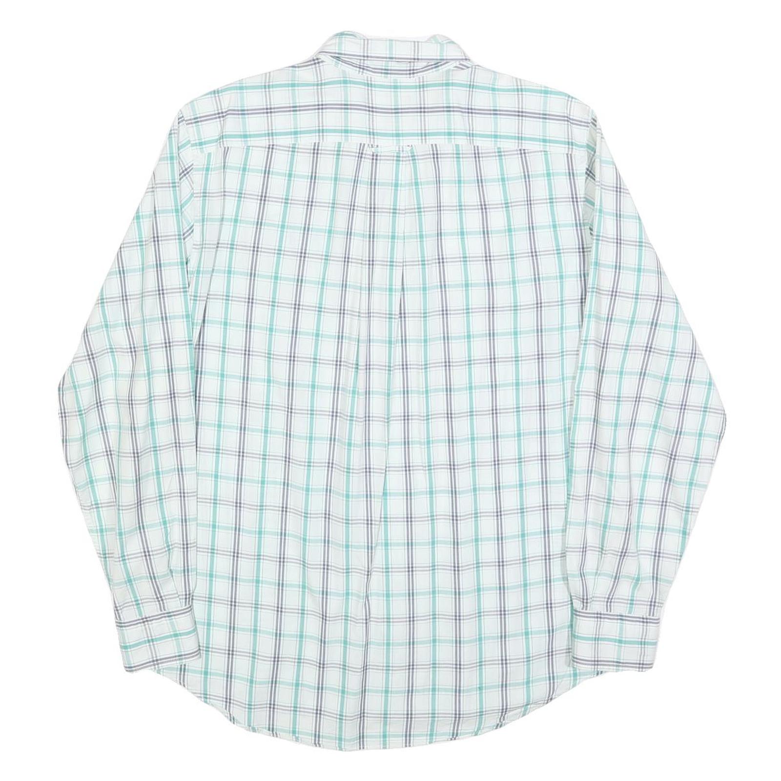 NAUTICA Mens White & Green Check Shirt M Classic Button-Down Collar Cotton Blend