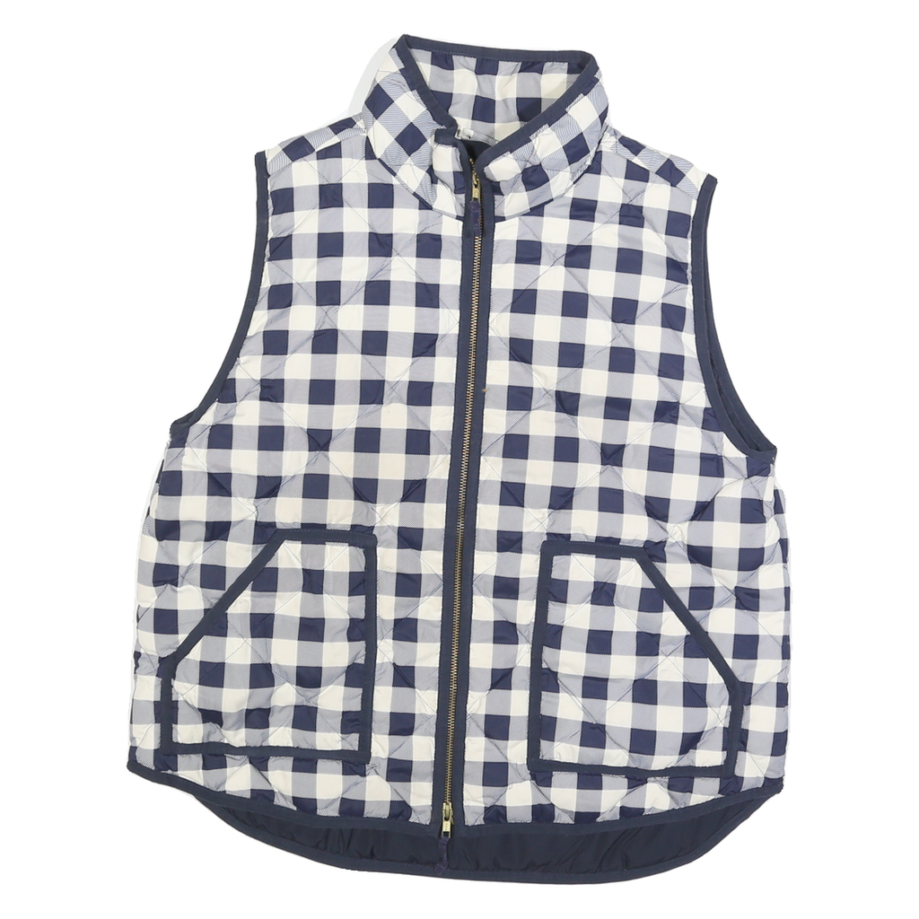 J.CREW Womens Navy & White Quilted Gilet XL Polyester Blend Check Zip Pocket