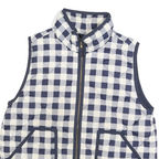 J.CREW Womens Navy & White Quilted Gilet XL Polyester Blend Check Zip Pocket