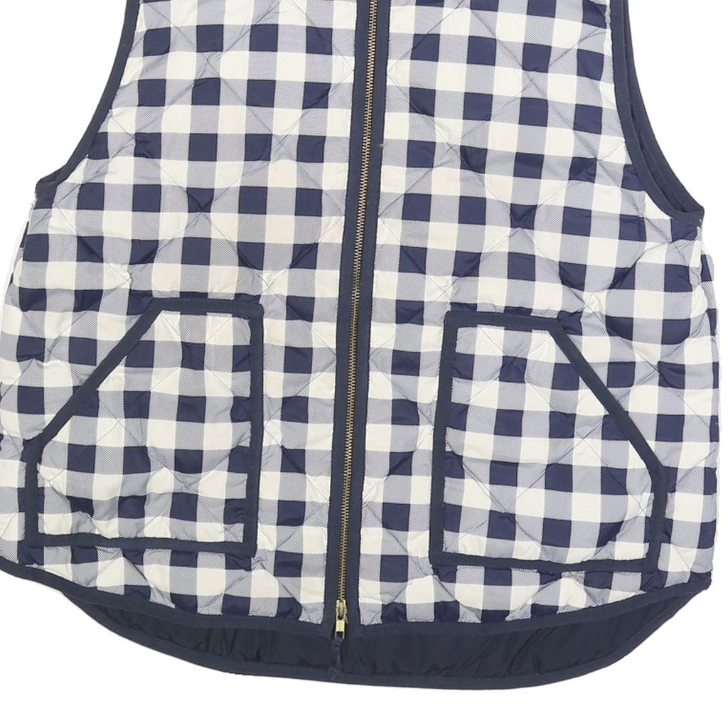 J.CREW Womens Navy & White Quilted Gilet XL Polyester Blend Check Zip Pocket