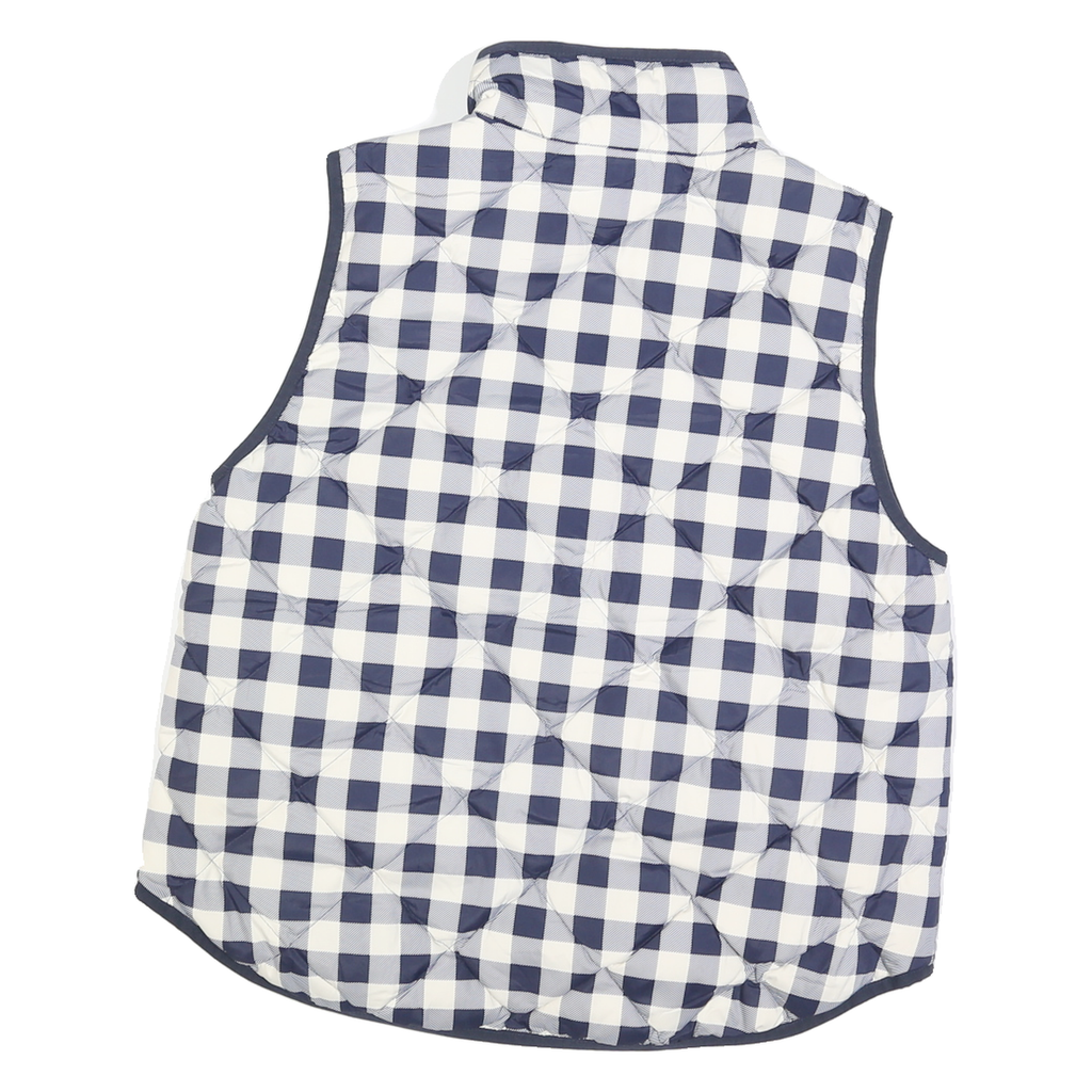 J.CREW Womens Navy & White Quilted Gilet XL Polyester Blend Check Zip Pocket