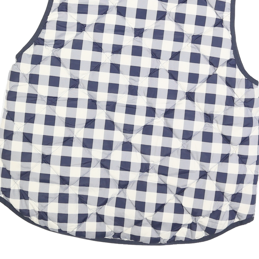J.CREW Womens Navy & White Quilted Gilet XL Polyester Blend Check Zip Pocket