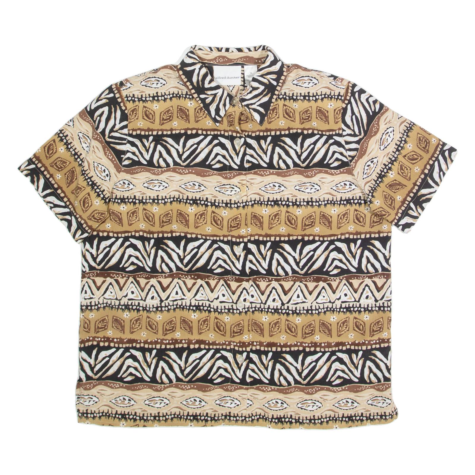 ALFRED DUNNER Womens Printed Shirt Brown Collared 90s Fair Isle M