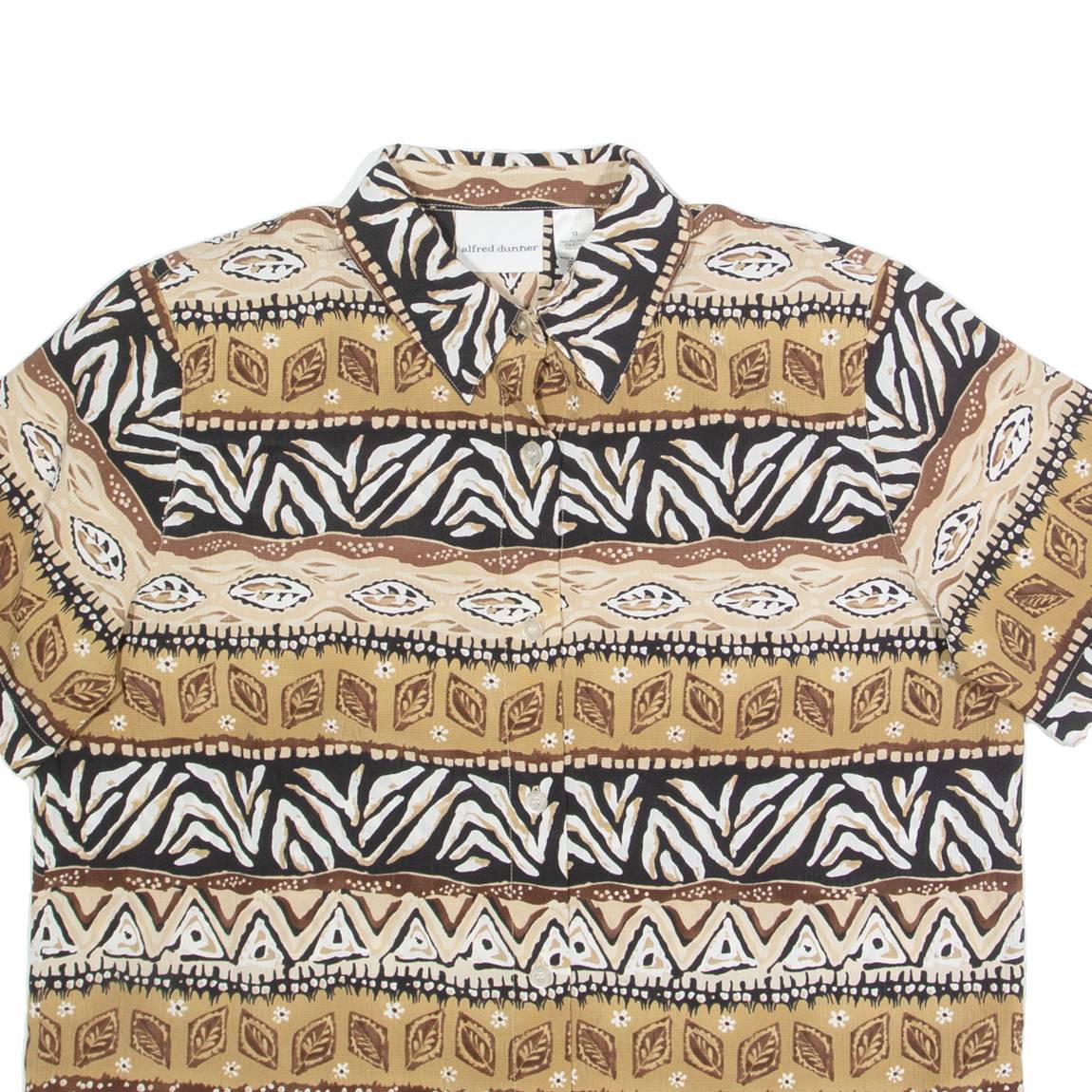 ALFRED DUNNER Womens Printed Shirt Brown Collared 90s Fair Isle M