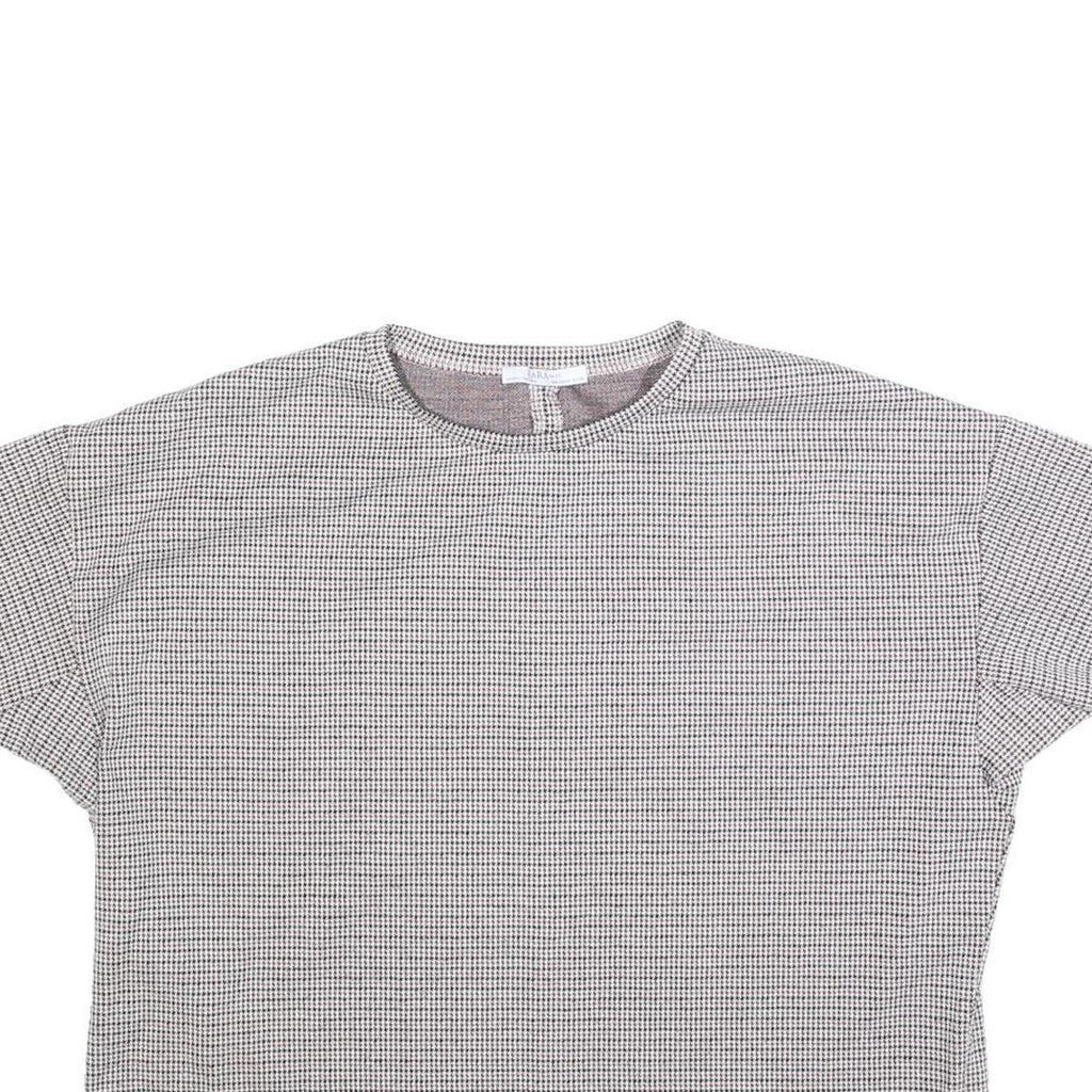 ZARA BASIC Womens Black & White Checked Crop Top Short Sleeve Crew Neck M Cotton