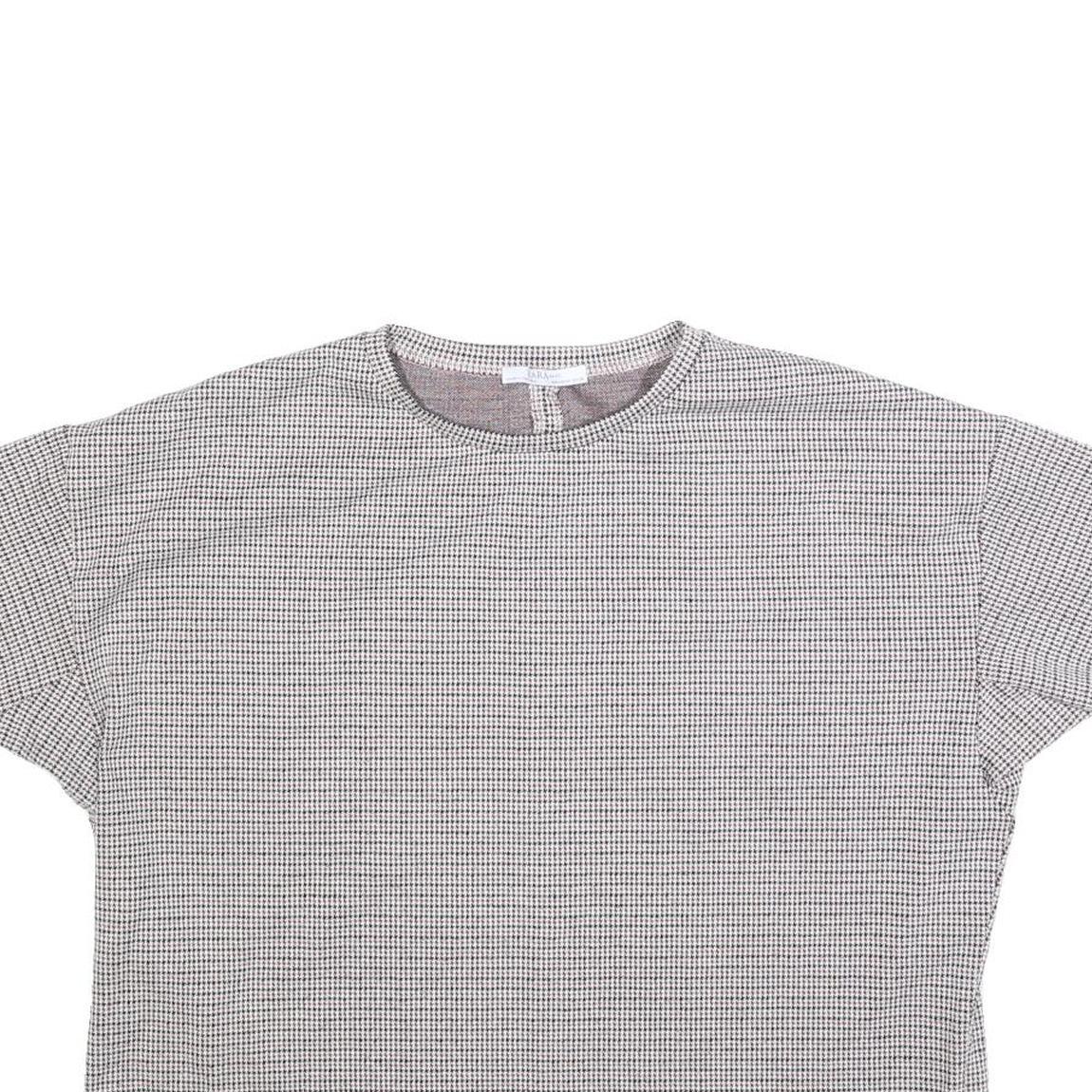 ZARA BASIC Womens Black & White Checked Crop Top Short Sleeve Crew Neck M Cotton