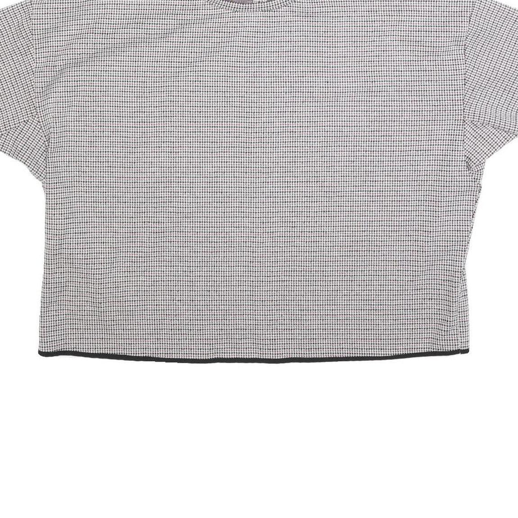 ZARA BASIC Womens Black & White Checked Crop Top Short Sleeve Crew Neck M Cotton