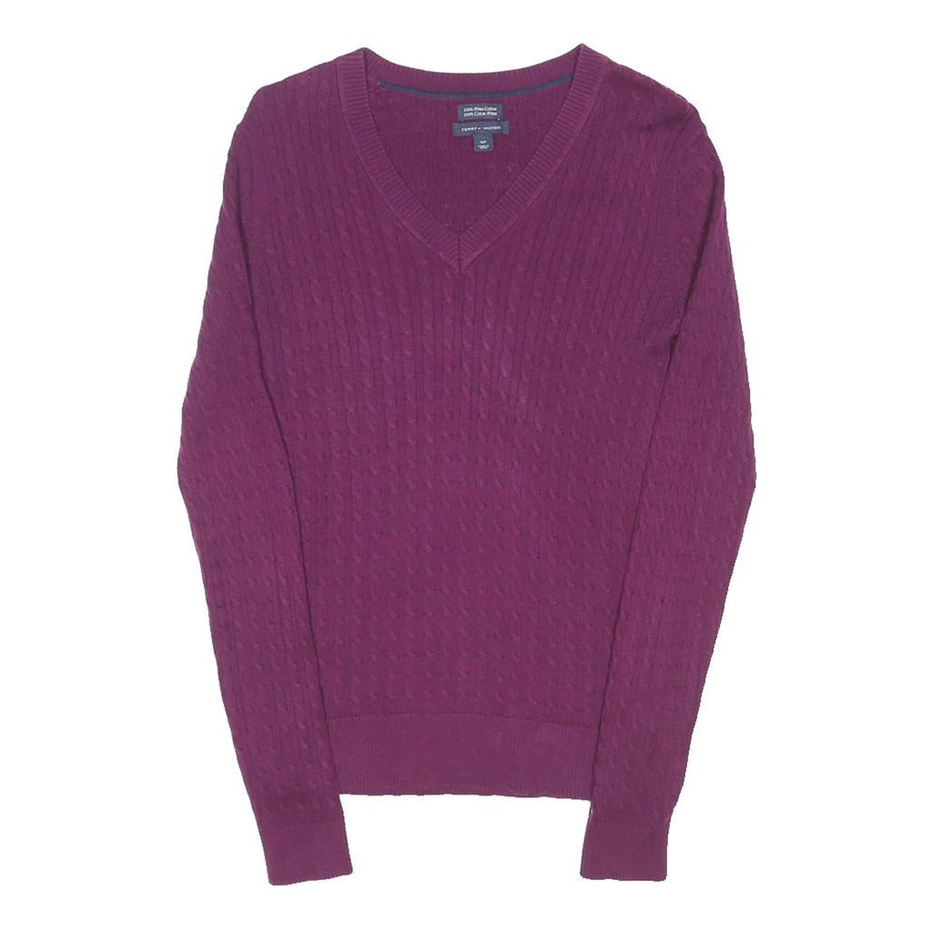 TOMMY HILFIGER Womens Maroon Patterned Jumper V-Neck Basic Knit Size S Classic