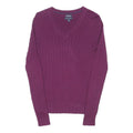 TOMMY HILFIGER Womens Maroon Patterned Jumper V-Neck Basic Knit Size S Classic