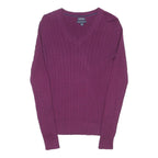 TOMMY HILFIGER Womens Maroon Patterned Jumper V-Neck Basic Knit Size S Classic