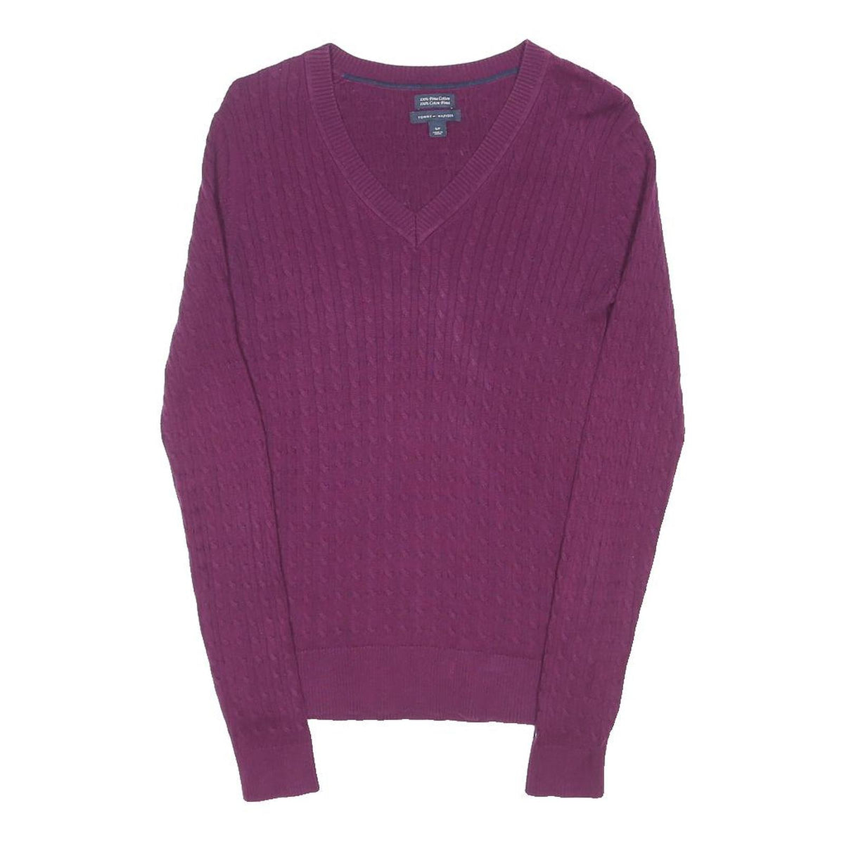 TOMMY HILFIGER Womens Maroon Patterned Jumper V-Neck Basic Knit Size S Classic