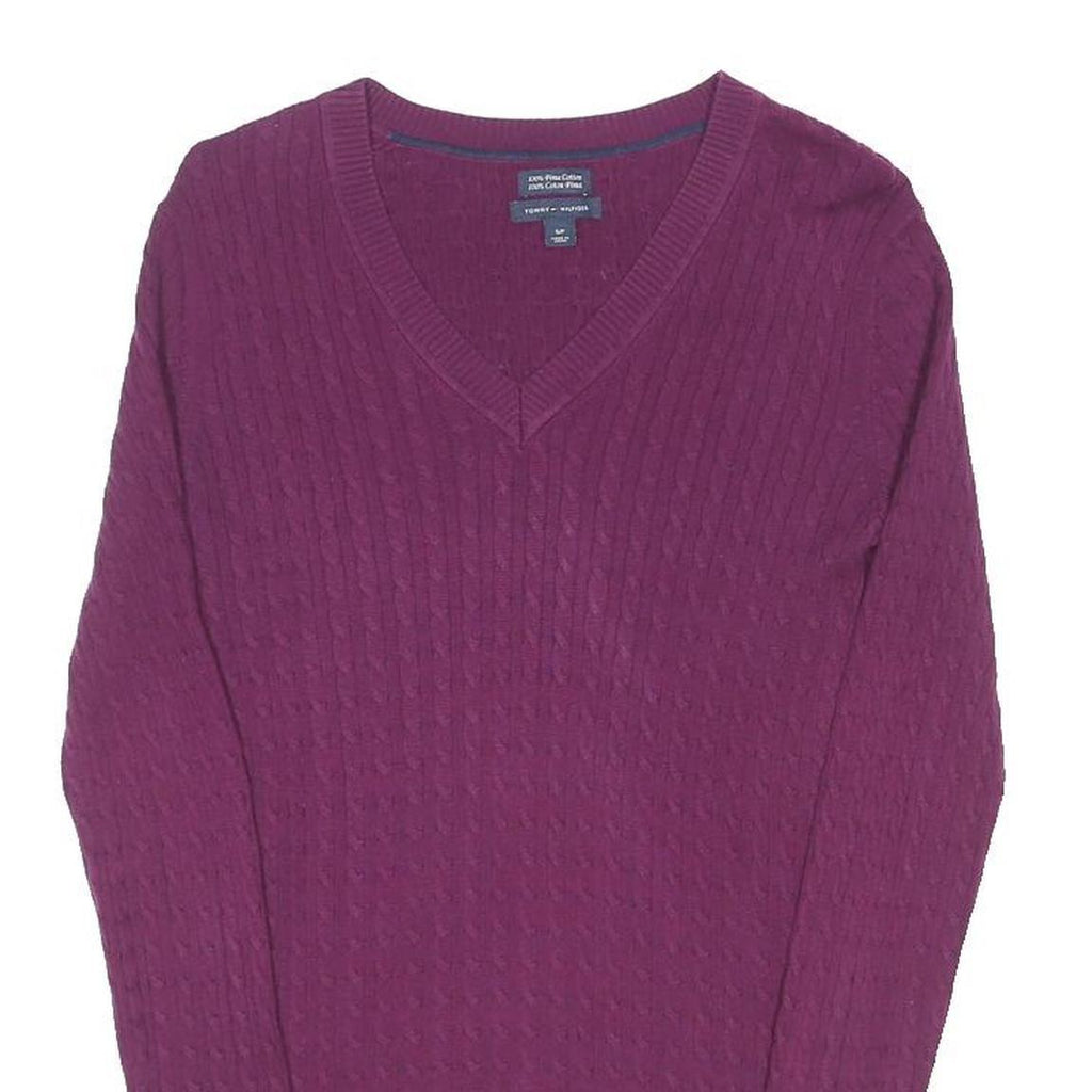 TOMMY HILFIGER Womens Maroon Patterned Jumper V-Neck Basic Knit Size S Classic