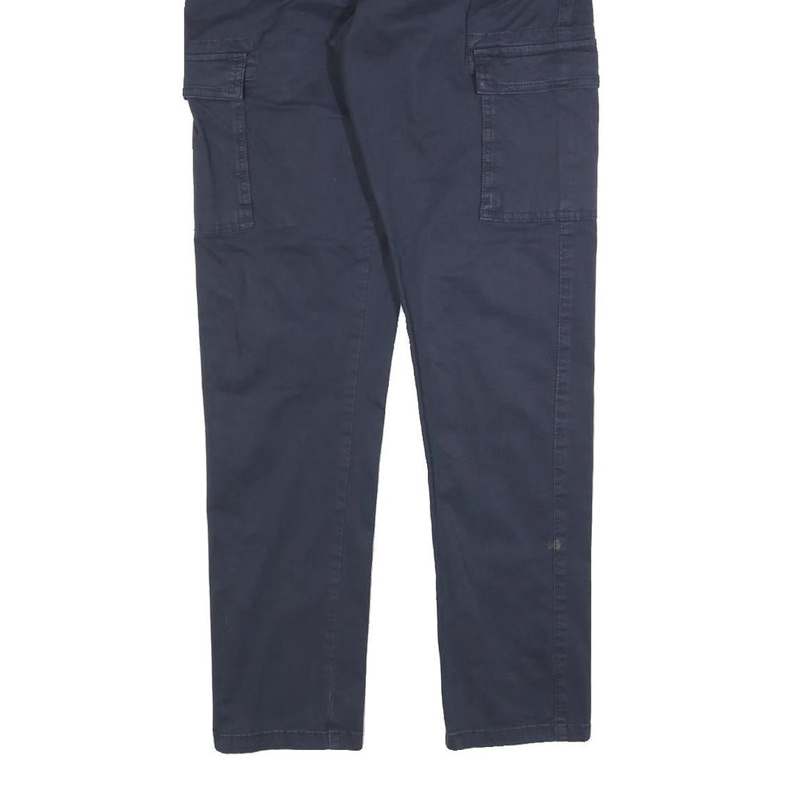 INDICODE JEANS Mens Cotton Blend Navy Slim Cargo Trousers W28 L30 Drawstring