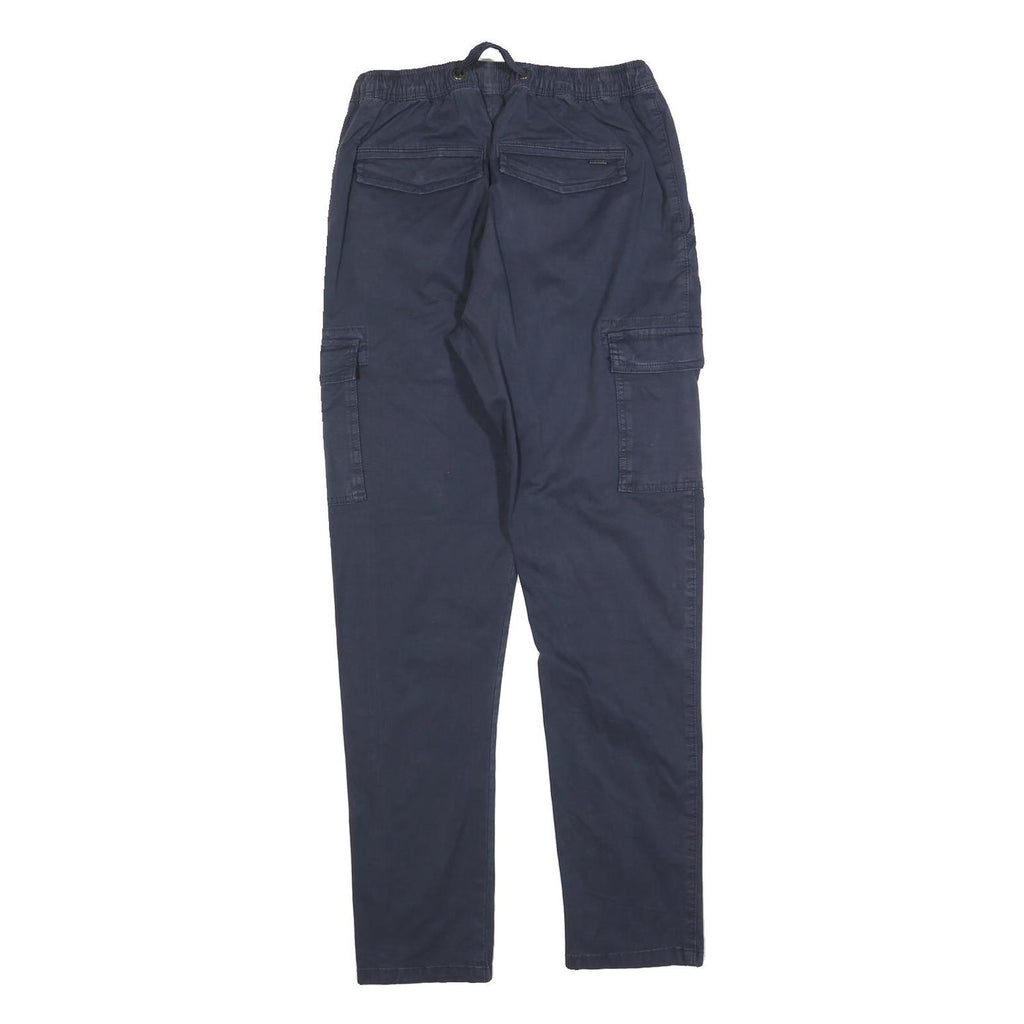INDICODE JEANS Mens Cotton Blend Navy Slim Cargo Trousers W28 L30 Drawstring