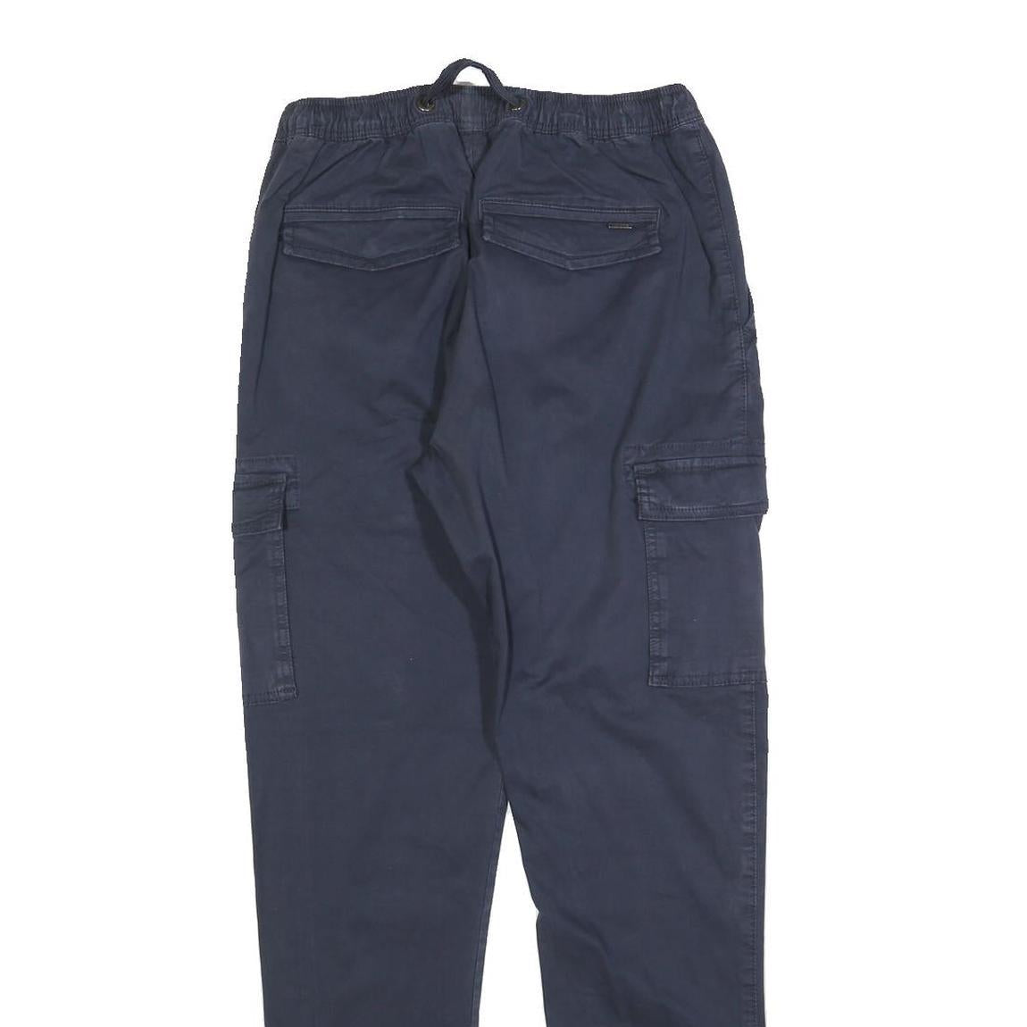 INDICODE JEANS Mens Cotton Blend Navy Slim Cargo Trousers W28 L30 Drawstring