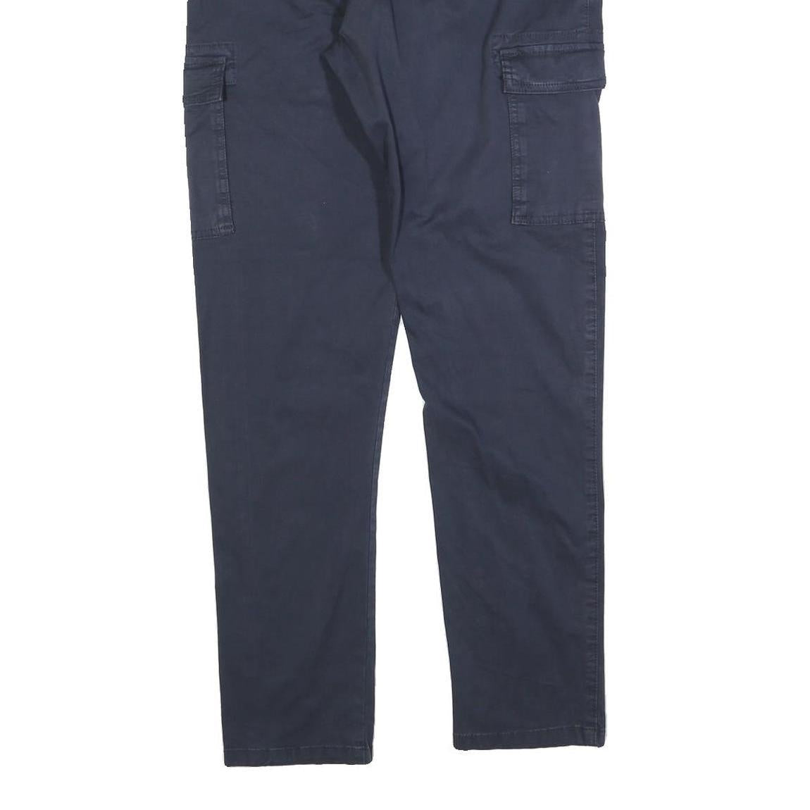 INDICODE JEANS Mens Cotton Blend Navy Slim Cargo Trousers W28 L30 Drawstring