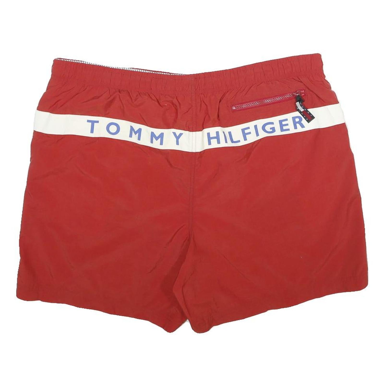 TOMMY HILFIGER Mens Shorts Red Blue & White Casual L W40 Swimwear Drawstring