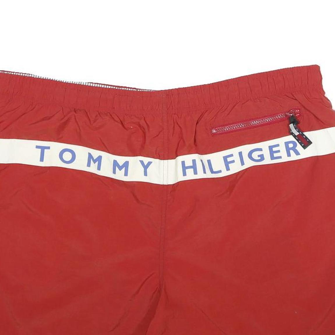 TOMMY HILFIGER Mens Shorts Red Blue & White Casual L W40 Swimwear Drawstring