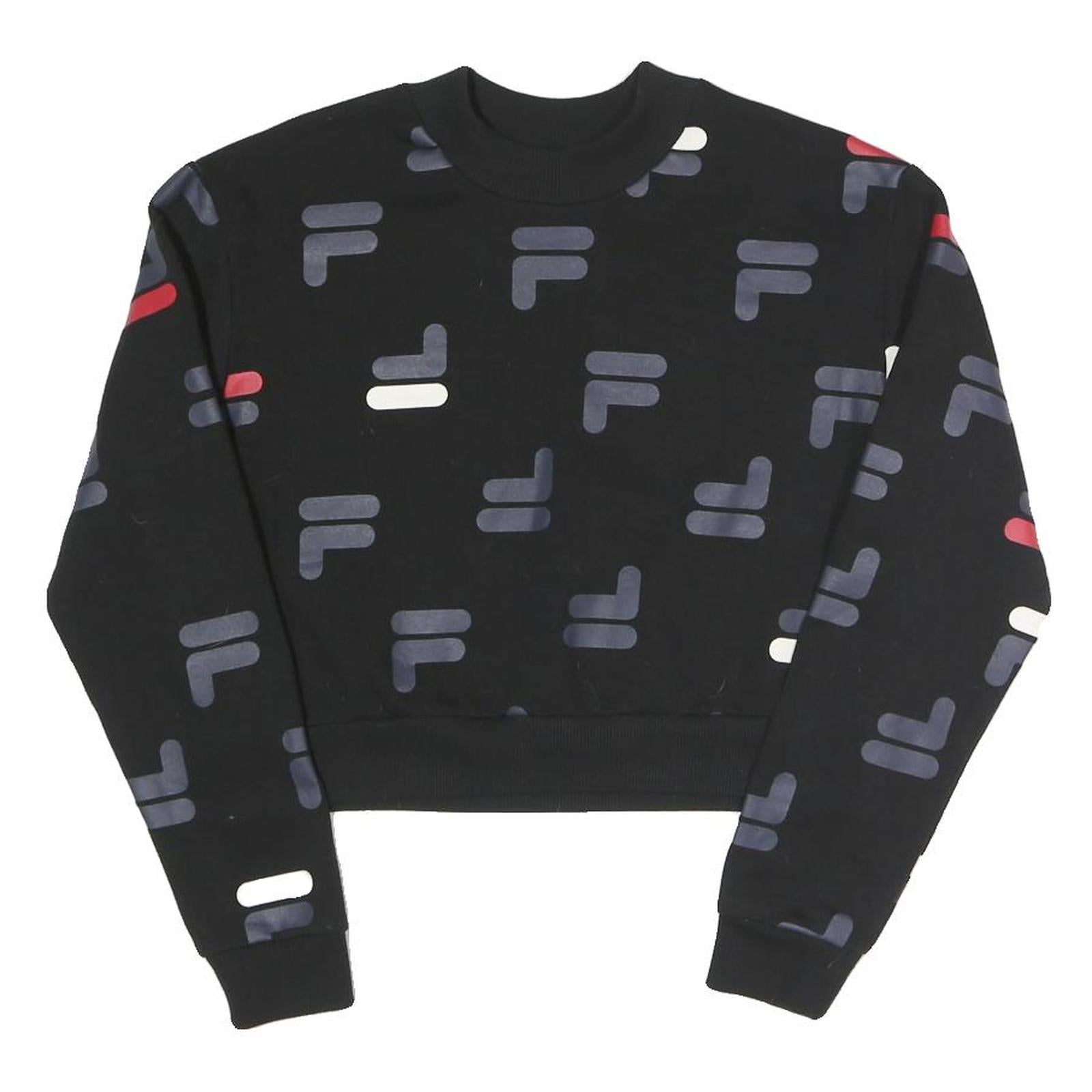 FILA Womens Black All Over Print Crew Neck S Sweatshirt Cotton Blend