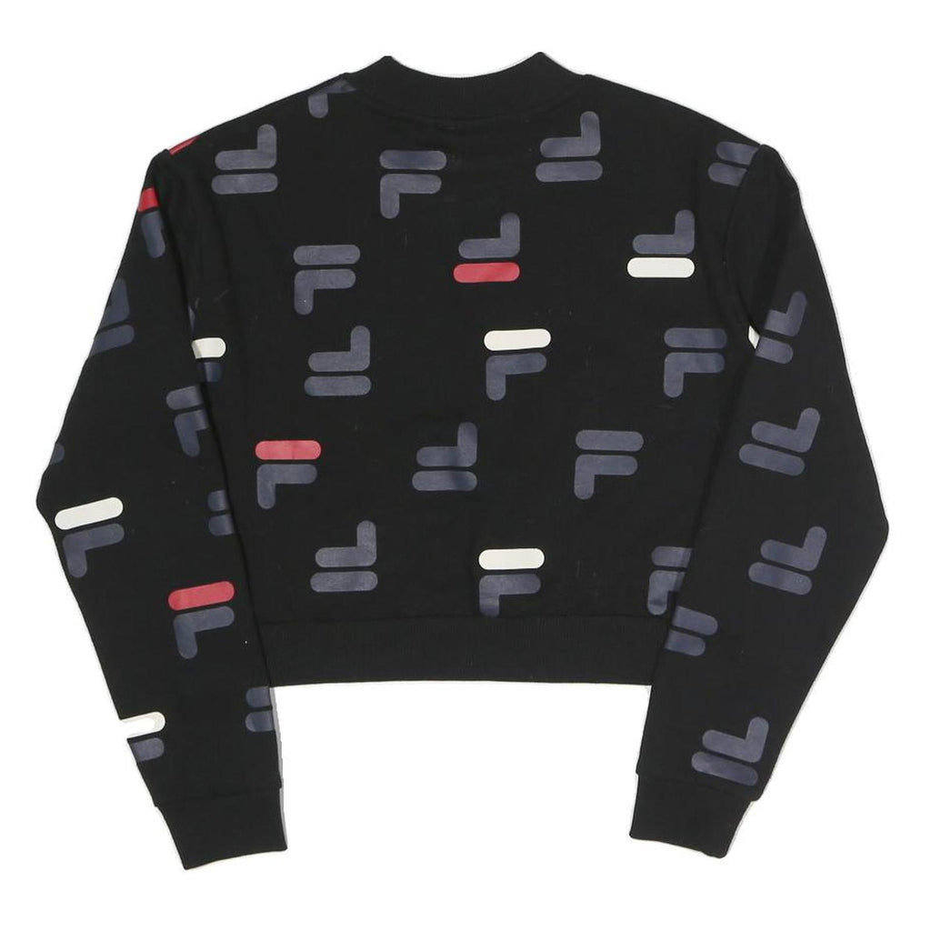 FILA Womens Black All Over Print Crew Neck S Sweatshirt Cotton Blend