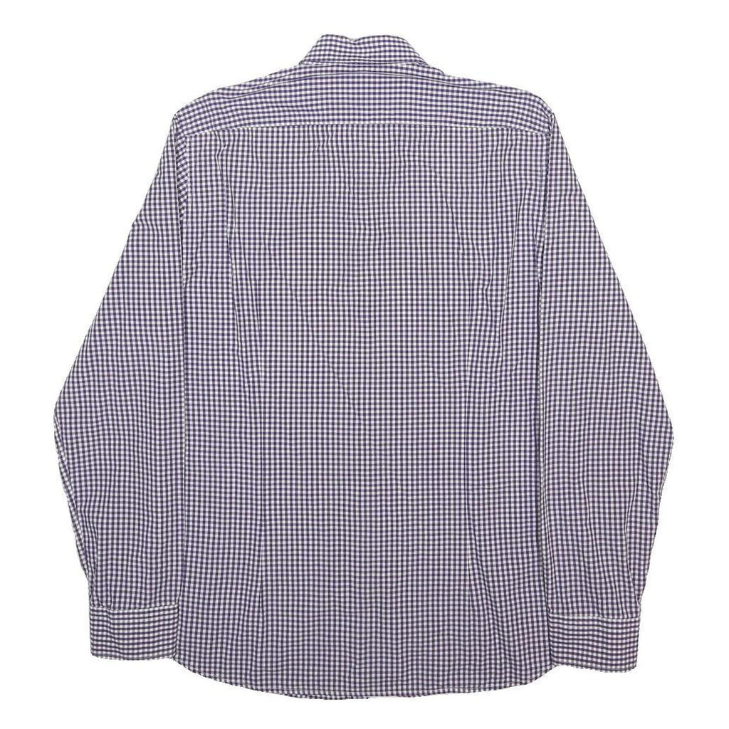 BOSS HUGO BOSS Mens Blue & White Checked Shirt M Classic Cotton Long Sleeve